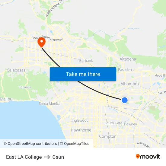 East LA College to Csun map
