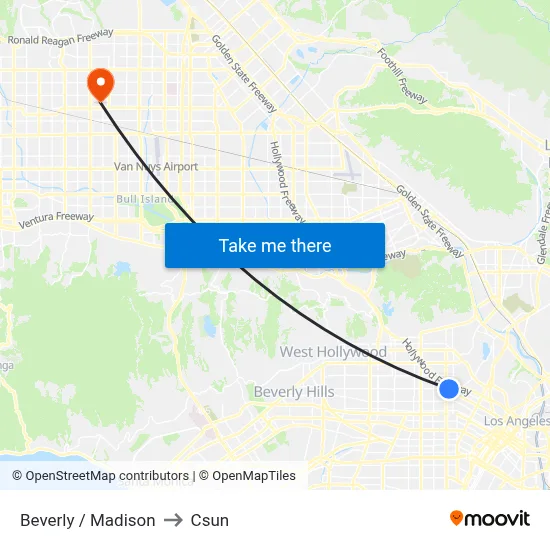 Beverly / Madison to Csun map