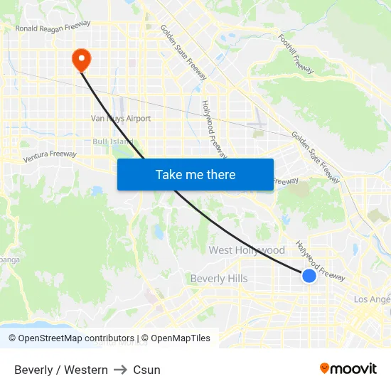 Beverly / Western to Csun map