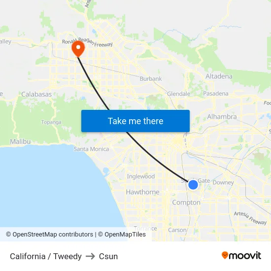 California / Tweedy to Csun map