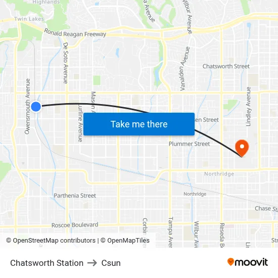 Chatsworth Station to Csun map