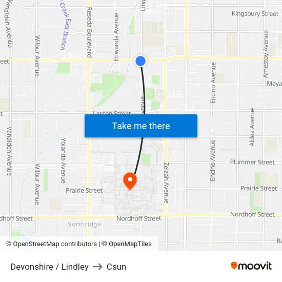 Devonshire / Lindley to Csun map