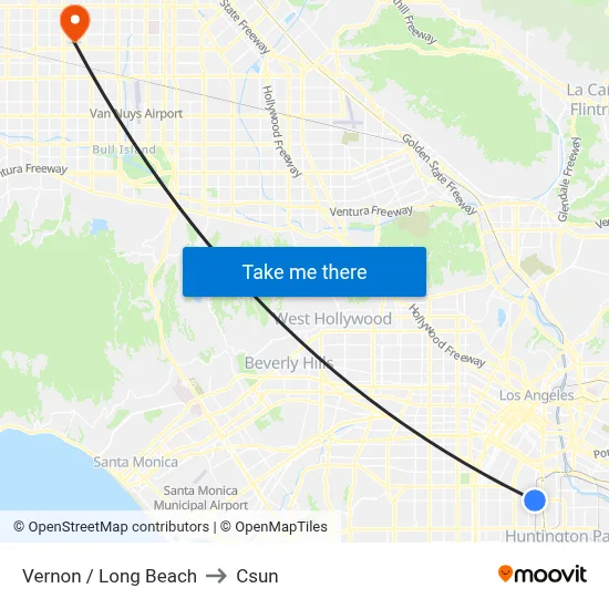 Vernon / Long Beach to Csun map