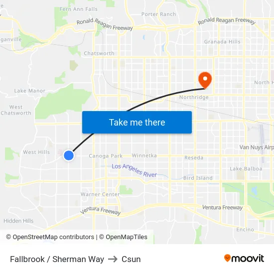 Fallbrook / Sherman Way to Csun map