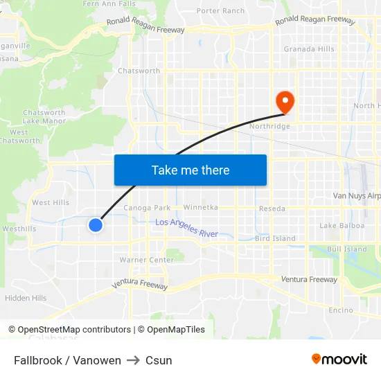 Fallbrook / Vanowen to Csun map