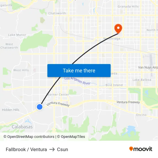Fallbrook / Ventura to Csun map