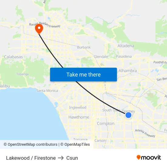 Lakewood / Firestone to Csun map