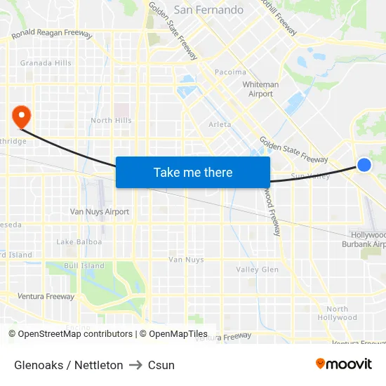 Glenoaks / Nettleton to Csun map