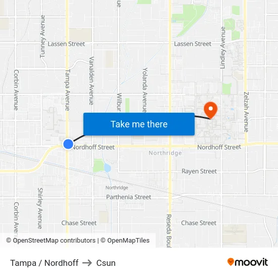 Tampa / Nordhoff to Csun map