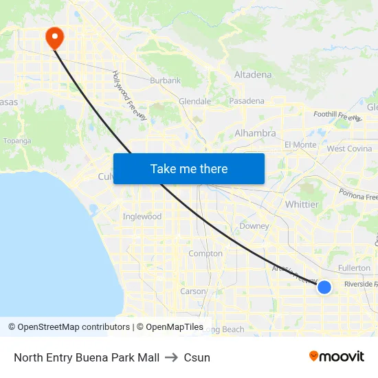 North Entry Buena Park Mall to Csun map