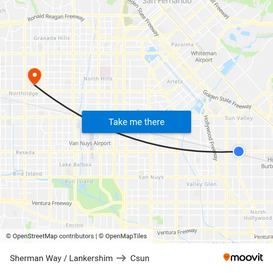 Sherman Way / Lankershim to Csun map