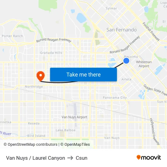 Van Nuys / Laurel Canyon to Csun map