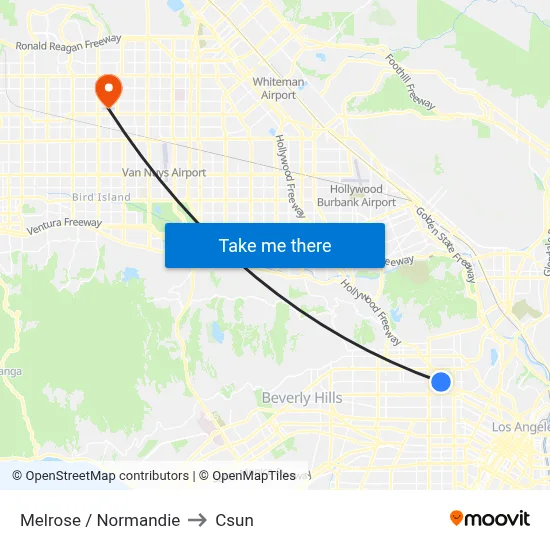 Melrose / Normandie to Csun map