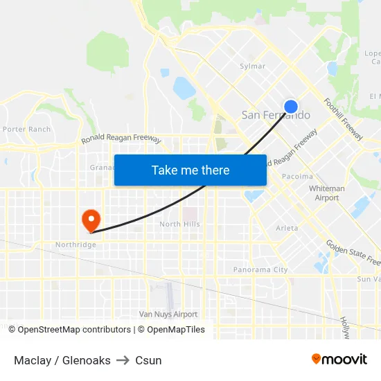 Maclay / Glenoaks to Csun map