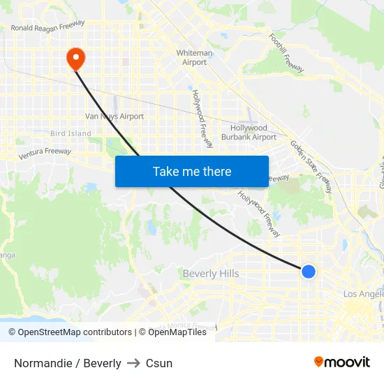 Normandie / Beverly to Csun map