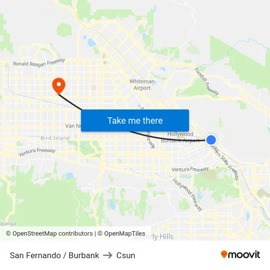 San Fernando / Burbank to Csun map