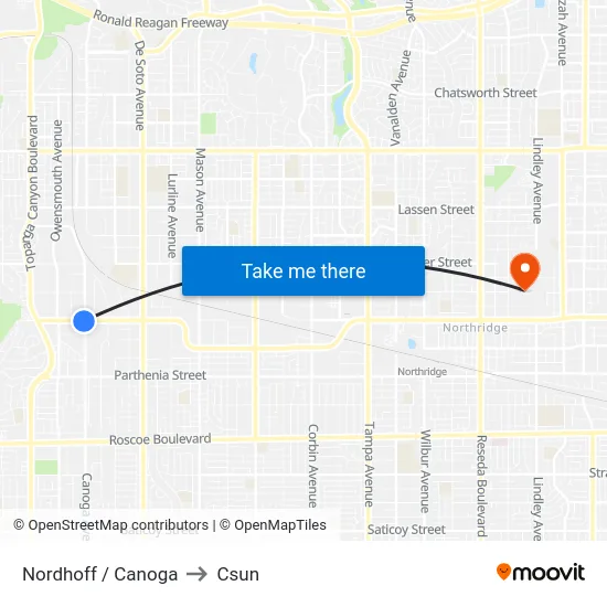 Nordhoff / Canoga to Csun map