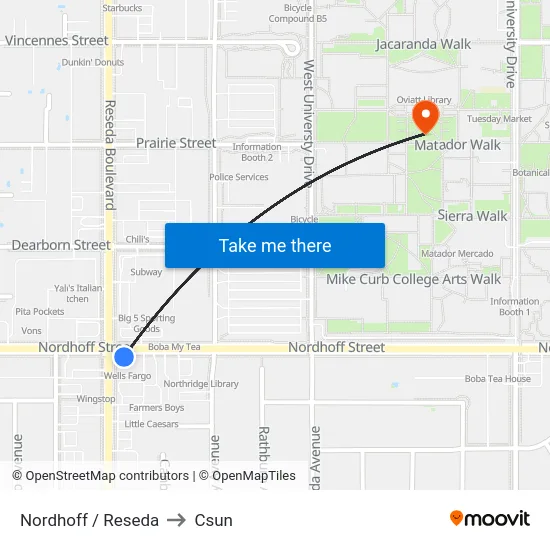 Nordhoff / Reseda to Csun map