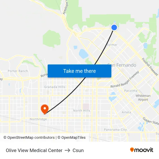 Olive View Medical Center to Csun map