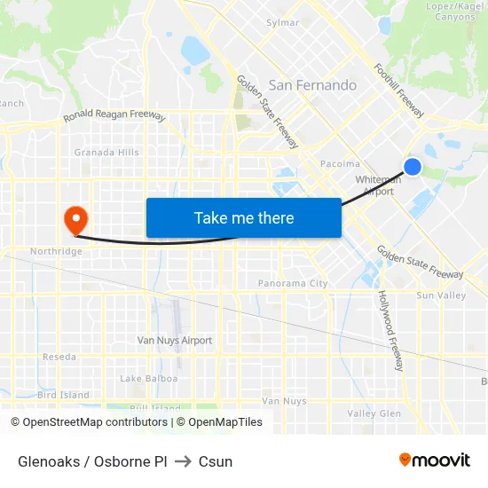 Glenoaks / Osborne Pl to Csun map