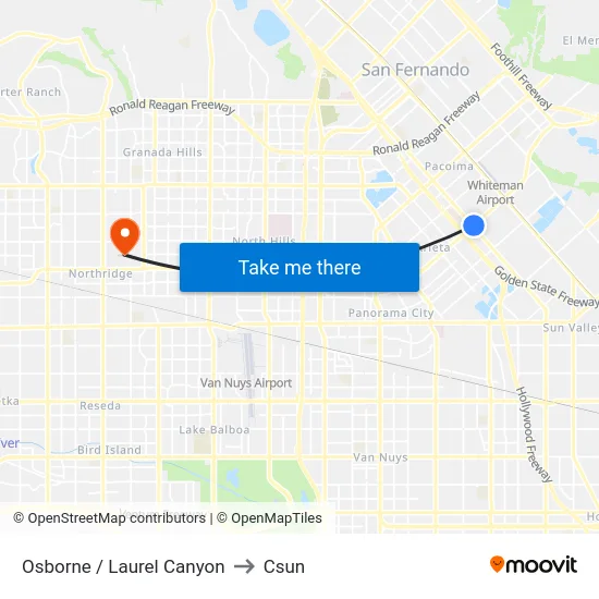 Osborne / Laurel Canyon to Csun map