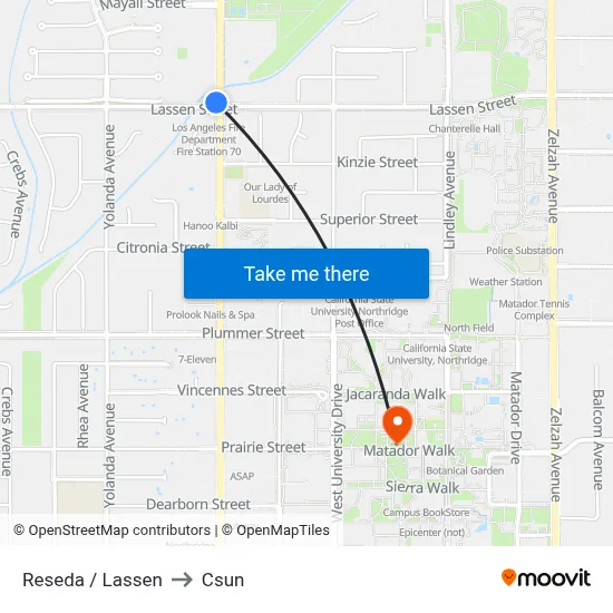 Reseda / Lassen to Csun map