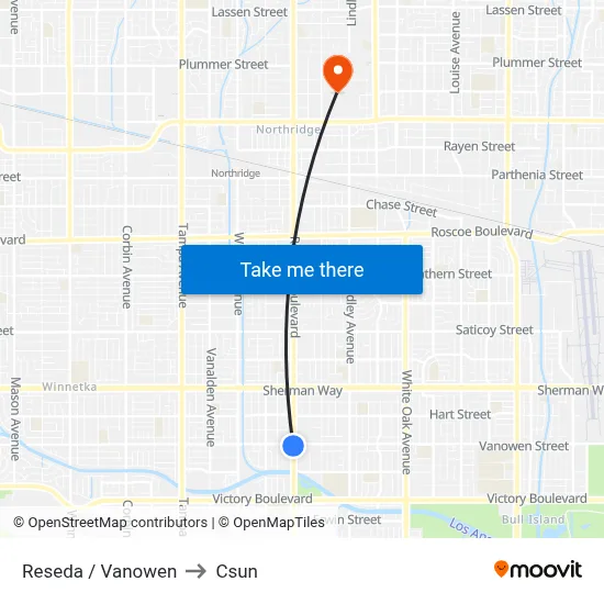 Reseda / Vanowen to Csun map