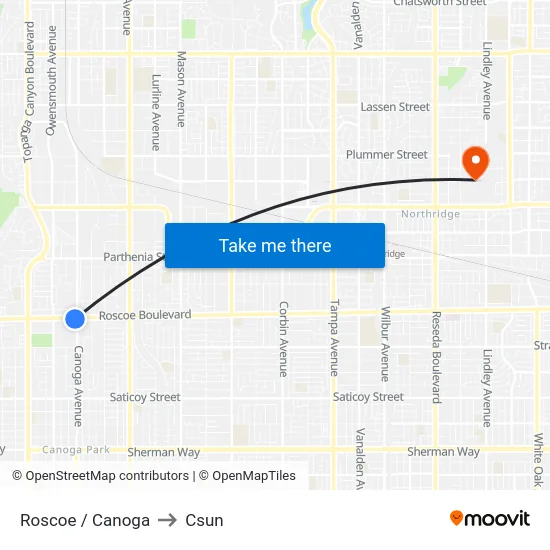 Roscoe / Canoga to Csun map