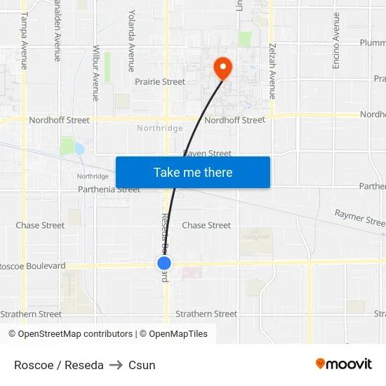 Roscoe / Reseda to Csun map
