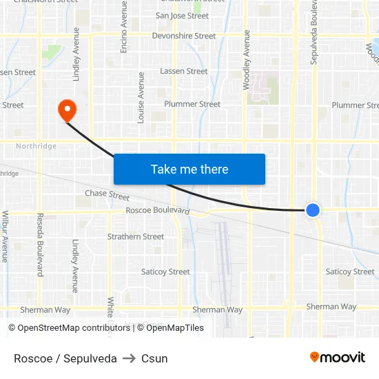 Roscoe / Sepulveda to Csun map