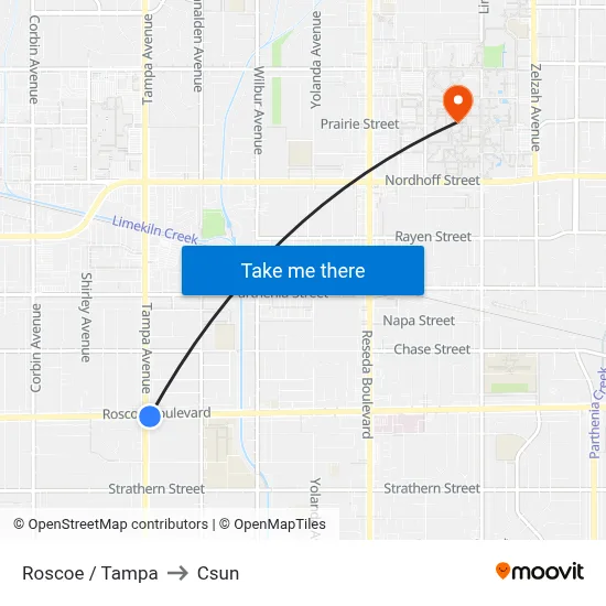 Roscoe / Tampa to Csun map