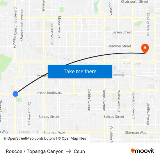 Roscoe / Topanga Canyon to Csun map