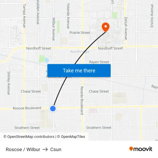 Roscoe / Wilbur to Csun map