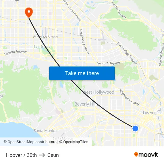 Hoover / 30th to Csun map