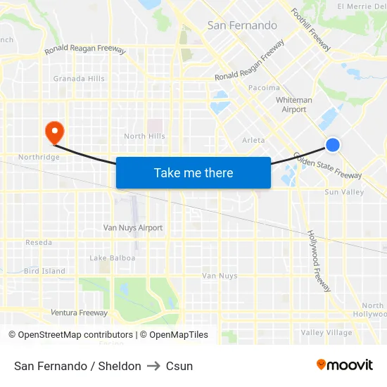 San Fernando / Sheldon to Csun map