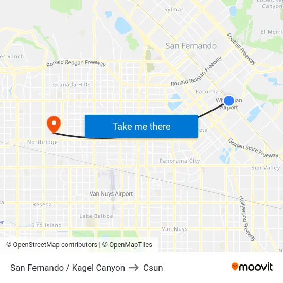 San Fernando / Kagel Canyon to Csun map