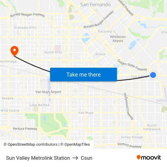 Sun Valley Metrolink Station to Csun map