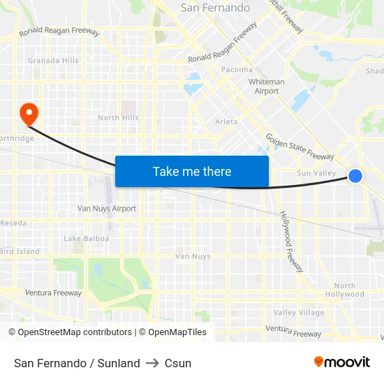 San Fernando / Sunland to Csun map