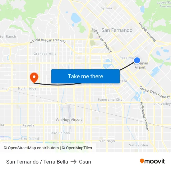 San Fernando / Terra Bella to Csun map