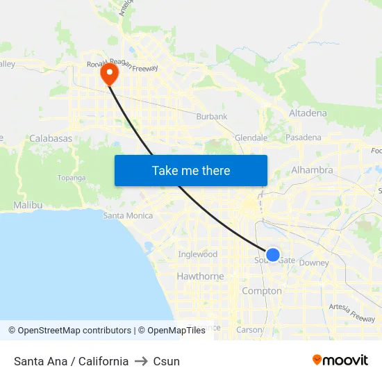 Santa Ana / California to Csun map