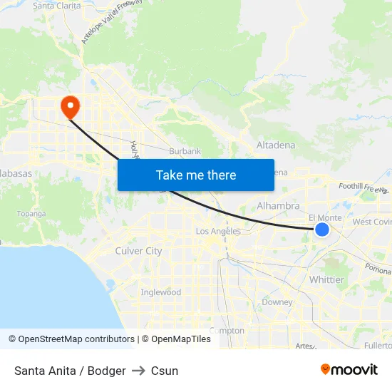 Santa Anita / Bodger to Csun map