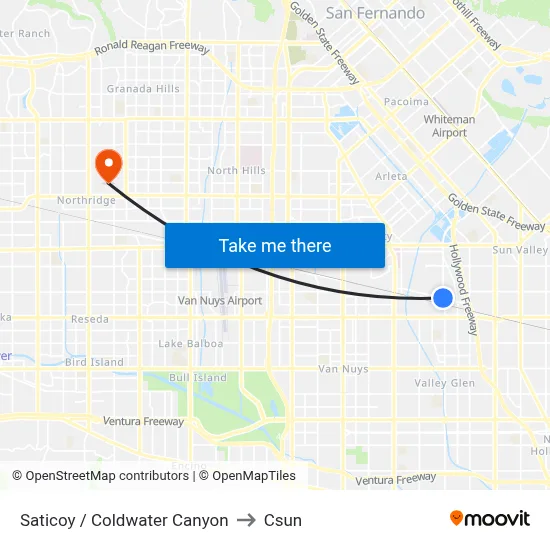 Saticoy / Coldwater Canyon to Csun map
