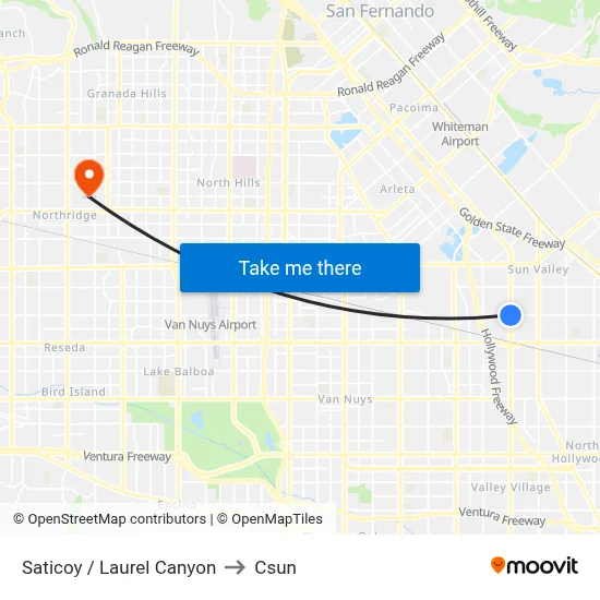 Saticoy / Laurel Canyon to Csun map