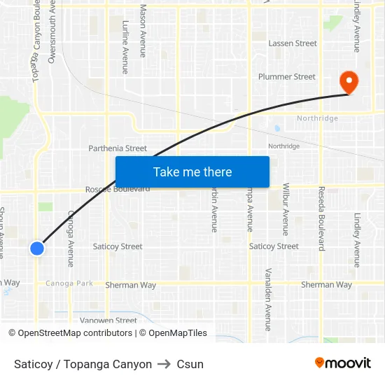 Saticoy / Topanga Canyon to Csun map