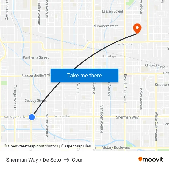 Sherman Way / De Soto to Csun map