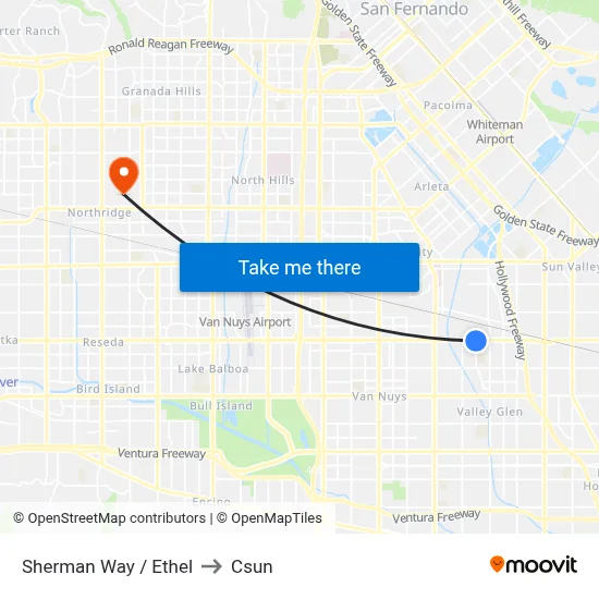 Sherman Way / Ethel to Csun map