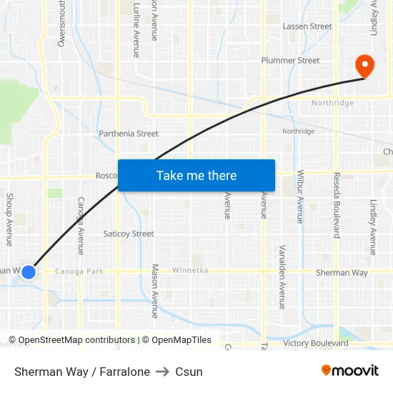 Sherman Way / Farralone to Csun map