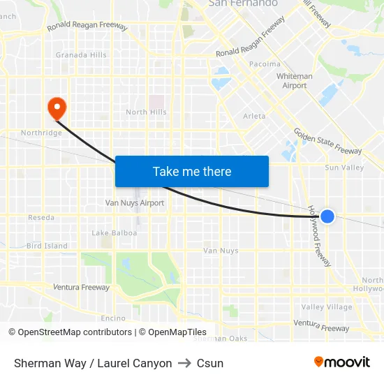 Sherman Way / Laurel Canyon to Csun map