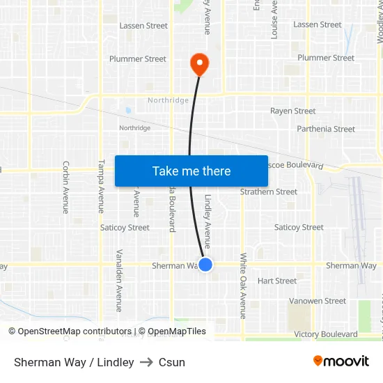 Sherman Way / Lindley to Csun map