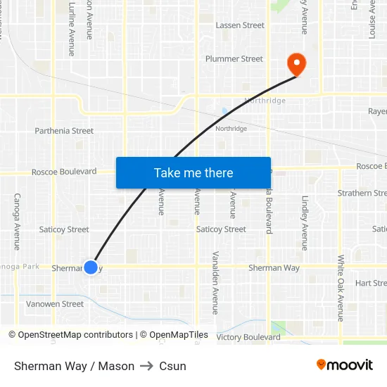 Sherman Way / Mason to Csun map